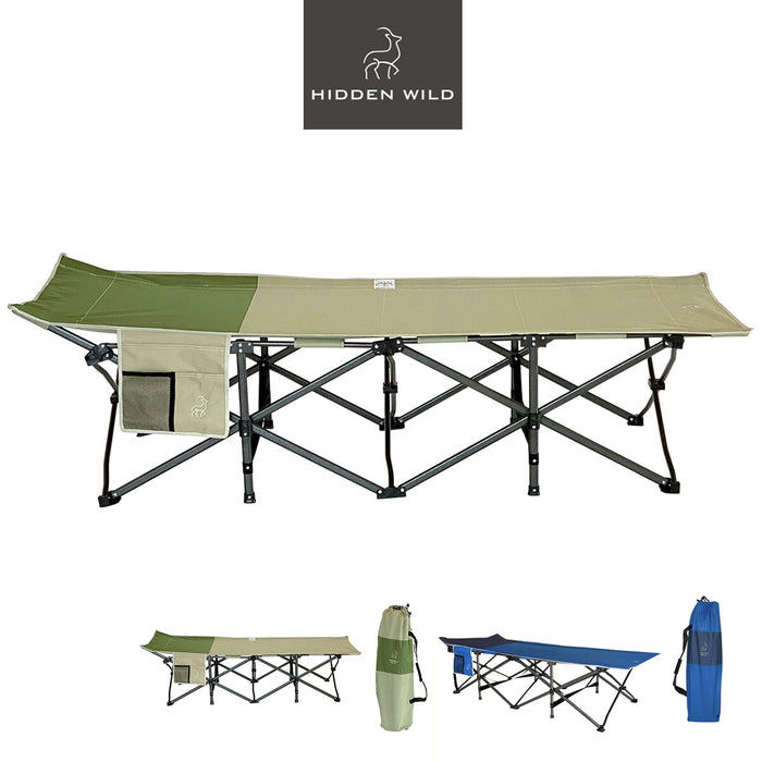 Hidden Wild XL Portable Folding Camp Bed Cot with Carry Bag Instant Open & Close