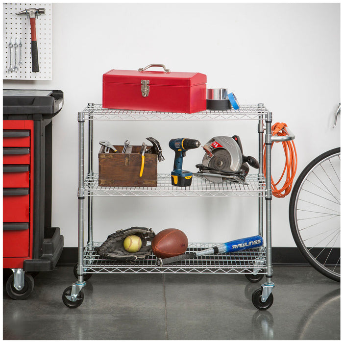 TRINITY 3 Tier Chrome Cart Rack Steel Storage Heavy Duty Kitchen Trolley