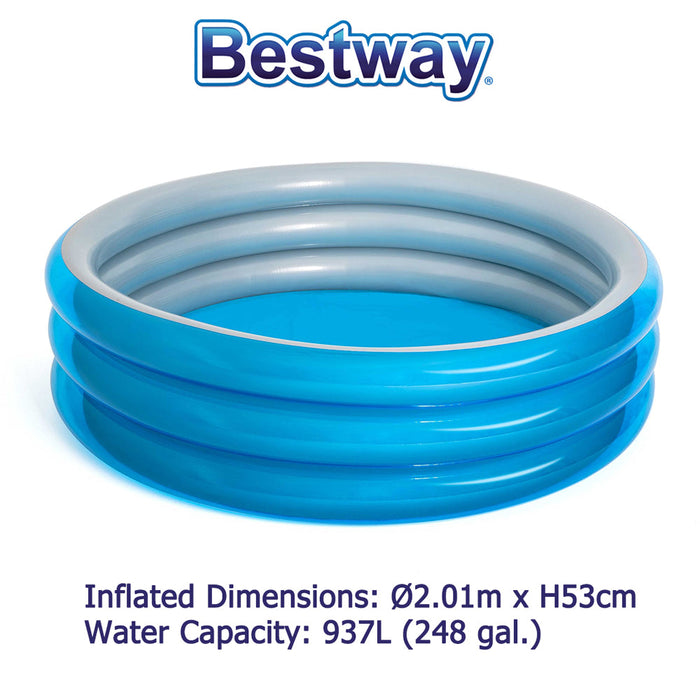 BESTWAY Kids 3-Ring Round 2.01m Big Metallic Kids Blue Inflatable Pool