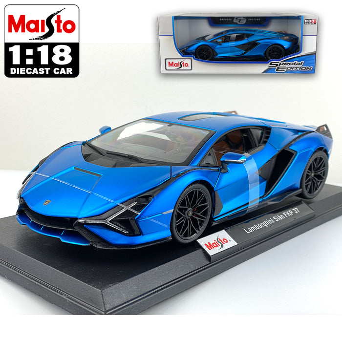 Maisto 1:18 Lamborghini Sian FKP37 Diecast Car Model Special Edition Blue & Red
