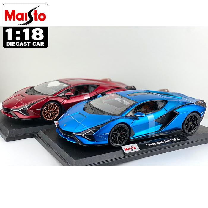 Maisto 1:18 Lamborghini Sian FKP37 Diecast Car Model Special Edition Blue & Red