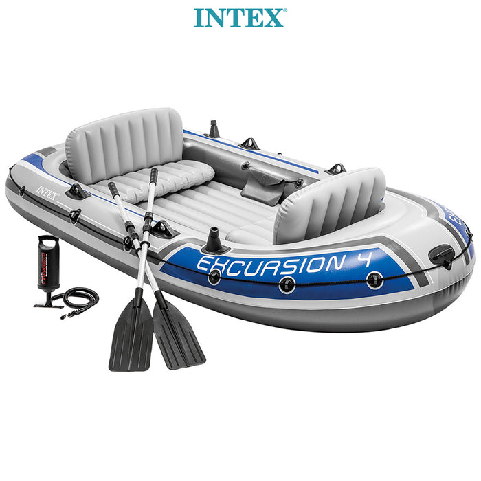 Intex Excursion 4 Person Inflatable Boat Kayak Set Raft River Lake 2Oars Pump