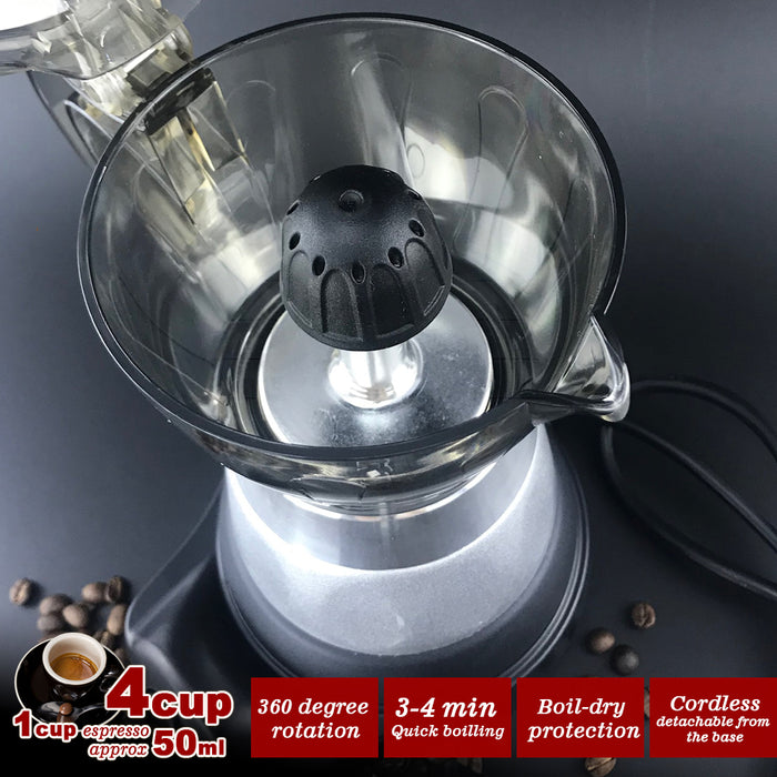 High Pressure Electric Moka Coffee Maker/Cafeteria Espresso Moka 4Cups PC & Aluminum