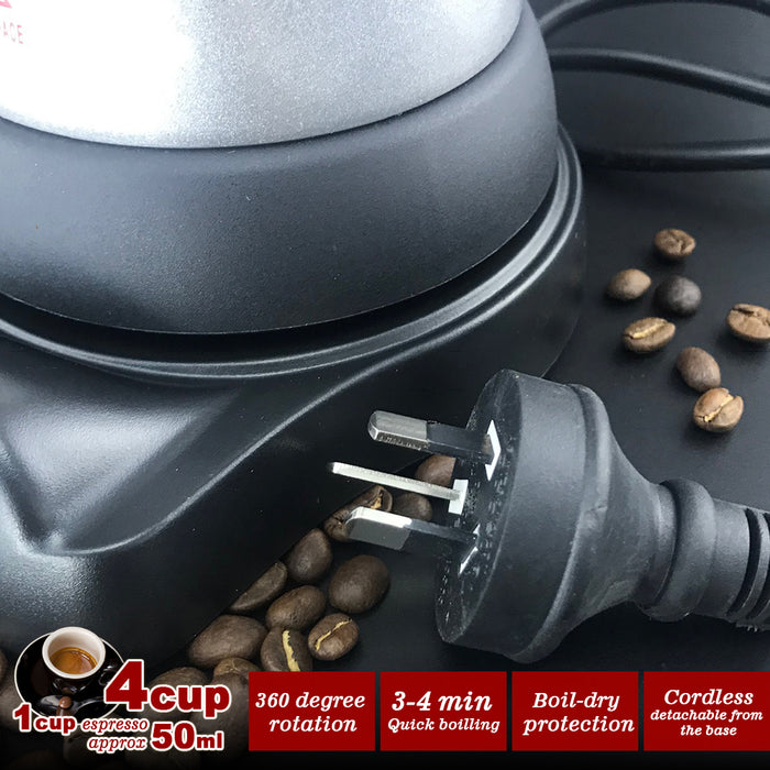 High Pressure Electric Moka Coffee Maker/Cafeteria Espresso Moka 4Cups PC & Aluminum
