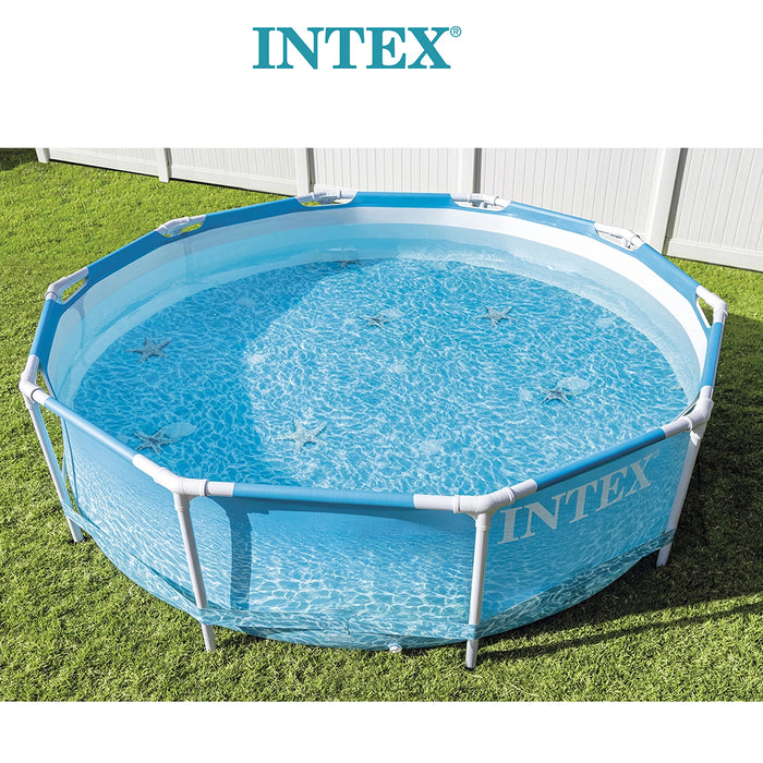 INTEX 10ft Metal Steel Frame Swimming Pool Set Sea Life With Pump Above Ground