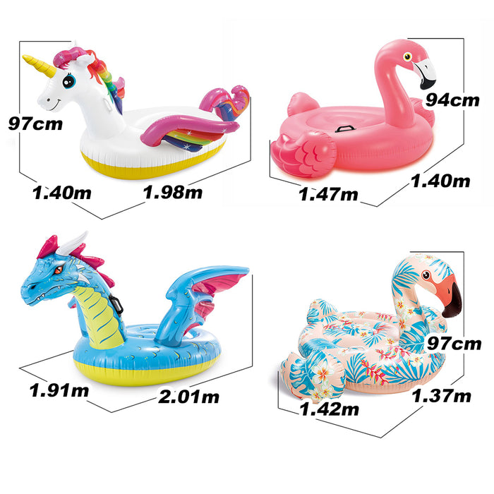 INTEX Giant Unicorn  / Pink Flamingo / Dragon Swimming Pool Ride On Float Raft Beach