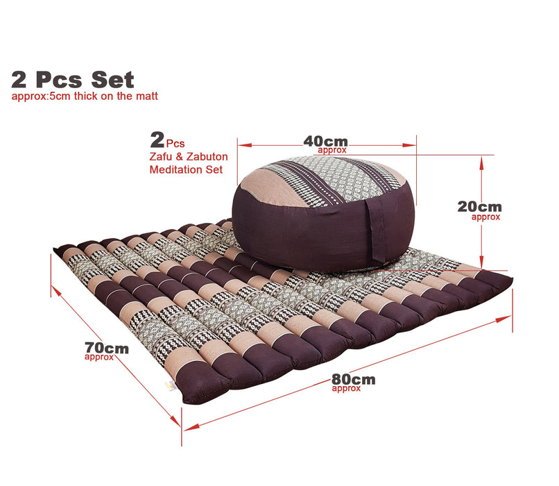 Thai Brown Handmade 100% Kapok Cotton Zafu & Zabuton Meditation Set 5 Colours
