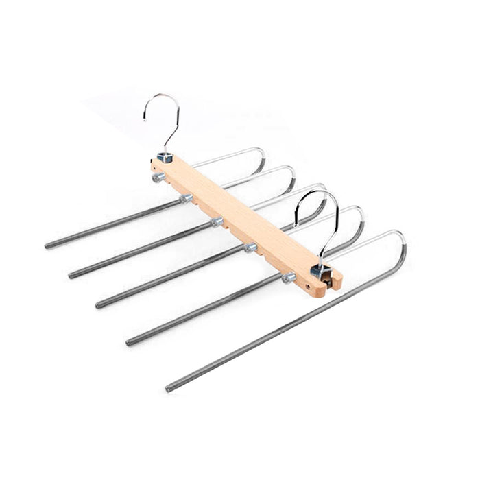 5in1 Wooden & Solid Metal Magic Hanger Pant Clothes Tie Rack Save Space Non Slip