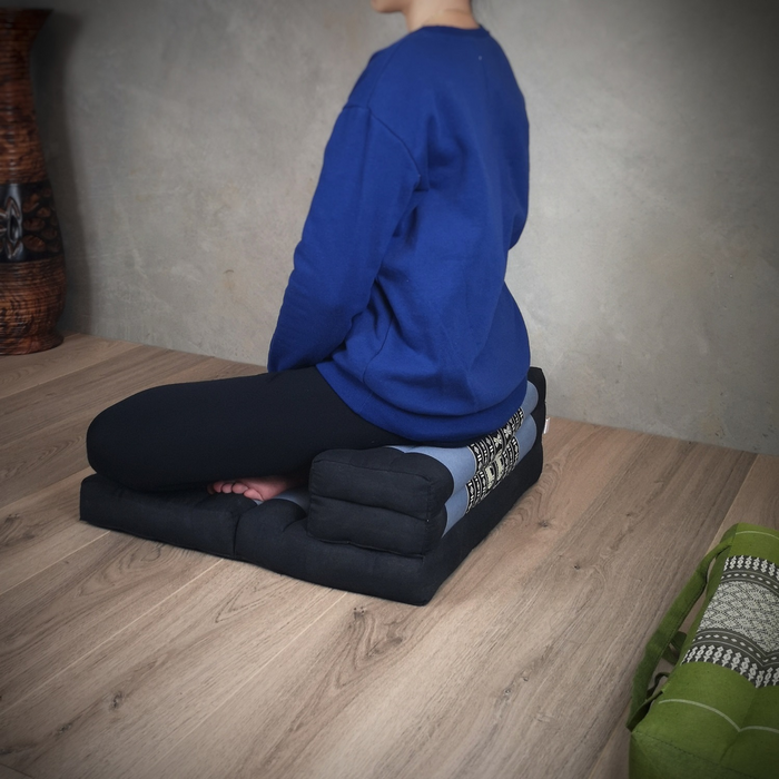 Thai Blue Elephant Fold Out Cushion Yoga Mat Thai 3-Fold Zafu Meditation Cushion 100% Kapok