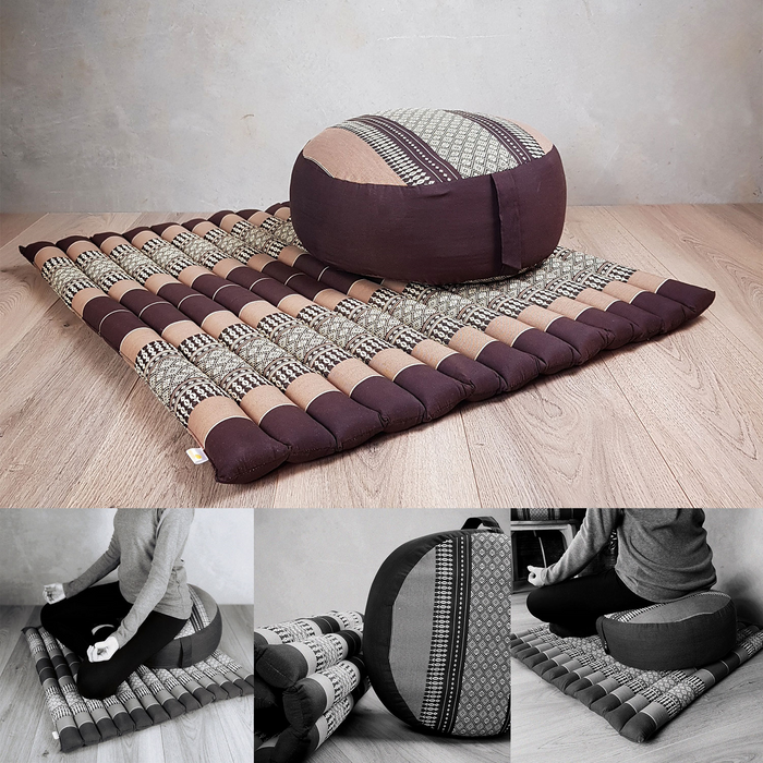 Thai Brown Handmade 100% Kapok Cotton Zafu & Zabuton Meditation Set 5 Colours